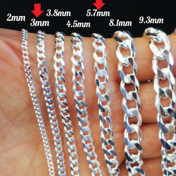 925 Sterling Silver Curb Chains, Set of 2 Layering Chains Stamped 925 ITALY - Picture 5 of 5
